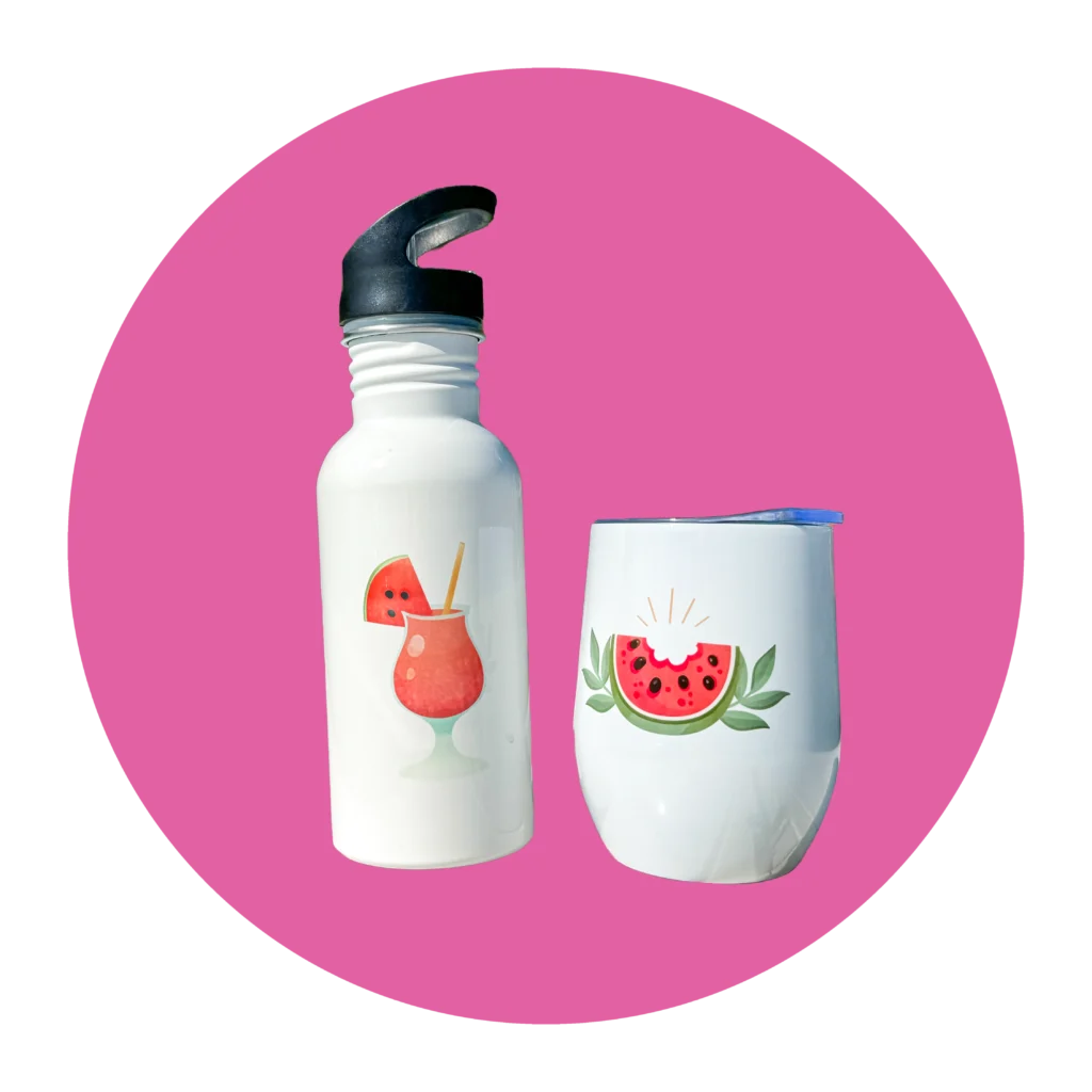 Thermobecher und Trinkflasche mit individuellem Motiv