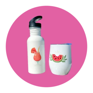 Thermobecher und Trinkflasche mit individuellem Motiv