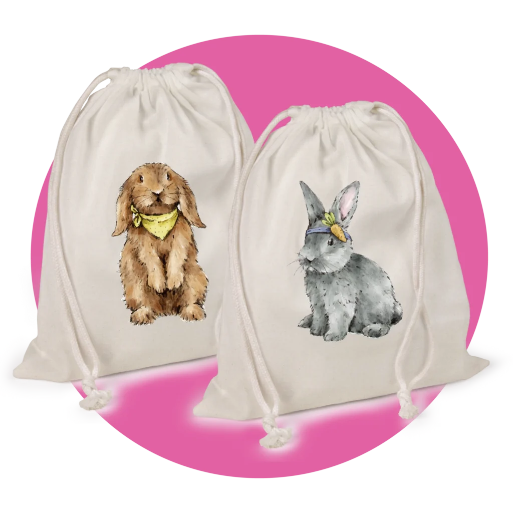 Beutel mit Hasenmotiv als nachhaltiger Geschenkbeutel für Ostern